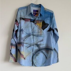 Artistic Blue Button-Up Shirt